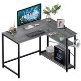 Pamray 43 Inch L Shaped Computer Desk with Reversible Side Storage Shelves, Small Corner Desk for Small Space Home Office,Writing Study Table PC Desk for Bedroom,Espresso Gray Pamray