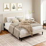 HAOARA Full Size Platform Bed Frame with Velvet Upholstered Headboard, Full Bed Frame with Strong Wood Slats, Mattress Foundation, Box Spring Optional, Easy Assembly, Beige HAOARA