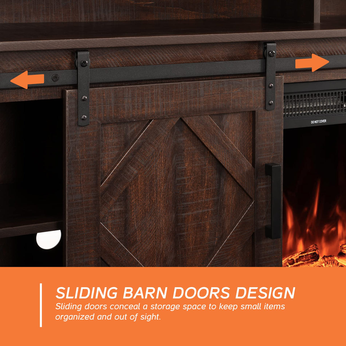 WAMPAT Farmhouse 85 in TV Stand, Entertainment Center with Sliding Barn Doors and 2 Open Storage Shelves for Living Room,Rustic Brown WAMPAT