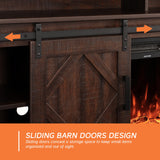 WAMPAT Farmhouse 85 in TV Stand, Entertainment Center with Sliding Barn Doors and 2 Open Storage Shelves for Living Room,Rustic Brown WAMPAT