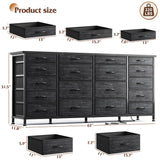 EnHomee 63" W 18 Drawers Dresser with LED Lights & Power Outlets Long Dresser for 65" TV Stand for Bedroom Large Fabric Dressers & Chests of Drawers for Bedroom, Sturdy Metal Frame (Charcoal Black) EnHomee