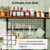 Tribesigns Large Bakers Rack, 55" Wide Kitchen Hutch Cabinet Microwave Stand with 11 Hooks, 5-Tier Baker’s Rack Kitchen Storage Shelf Rack with Hutch, Rustic Brown Tribesigns