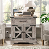 RALGEND Farmhouse End Table with Charging Station, 24" Large Sofa Side Table with Drawer, Large End Table for Living Room, Wooden Nightstand with Outlet, Square, Greige RALGEND