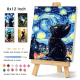 4 Pack Framed Paint by Numbers Kit for Adults Beginner Canvas Painting by Numbers for Adults Black Cat Easy Adult Paint by Number Kits with Frame Starry Night Watercolor Painting by Number 8x12 Inch obterie