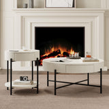 GarveeHome Round Coffee Table with Drawers Circle Living Room Table Wood Accent Coffee Table with Storage White Center Table GarveeHome