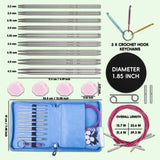 Froggod 4.5-Inch Aluminum Lace Interchangeable Circular Knitting Needle Set, Sizes US 1, 1.5, 2, 2.5, 4, 5, 6, 7 Interchangeable Knitting Needles Lace-Tip with 4 Assorted Cables with Project Bag Froggod