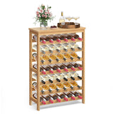 SONGMICS 42-Bottle Wine Rack Free Standing Floor, 7-Tier Display Wine Storage Shelves with Table Top, Bamboo Wobble-Free Bottle Holder for Kitchen Bar Dining Room Living Room, Natural UKWR27NL SONGMICS