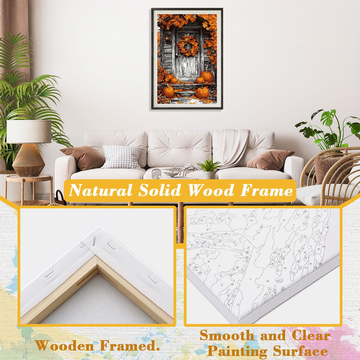 Skyboda Fall Pumpkin Paint by Numbers Kit for Adults Beginners with Frame, Maple Door Adult Paint by Number Kits on Canvas, Easy DIY Oil Painting Kits for Home Decor, 8x12in Skyboda