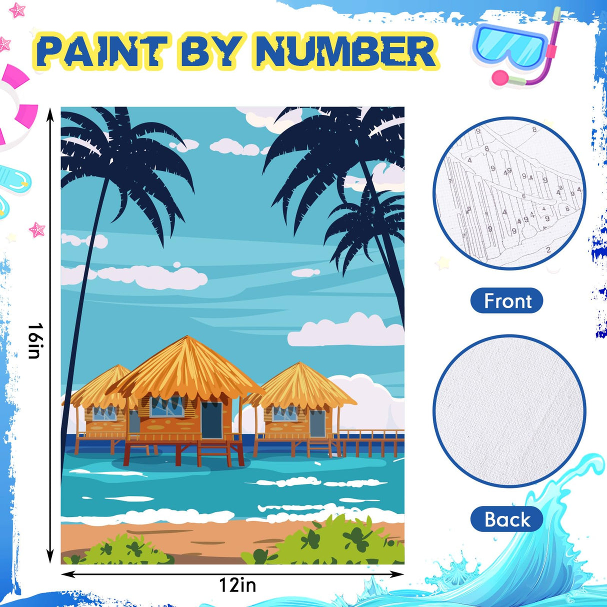 Gueevin 10 Pack Paint by Number DIY for Adults Paint by Numbers Acrylic Painting Kits Canvas, Without Frame, Simple Oil Painting for Spring Summer Gift Wall Decor 12 x 16 inch(Beach Style) Gueevin