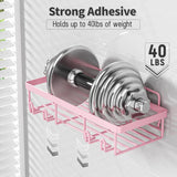 Liuoud 5 Pack Shower Caddy Organizer Rack Shelf for Inside Shower, Adhesive Bathroom Wall Storage Basket Rustproof Stainless Steel Shampoo Holder, Girly Bathroom Accessory Decor Set, Pink Liuoud