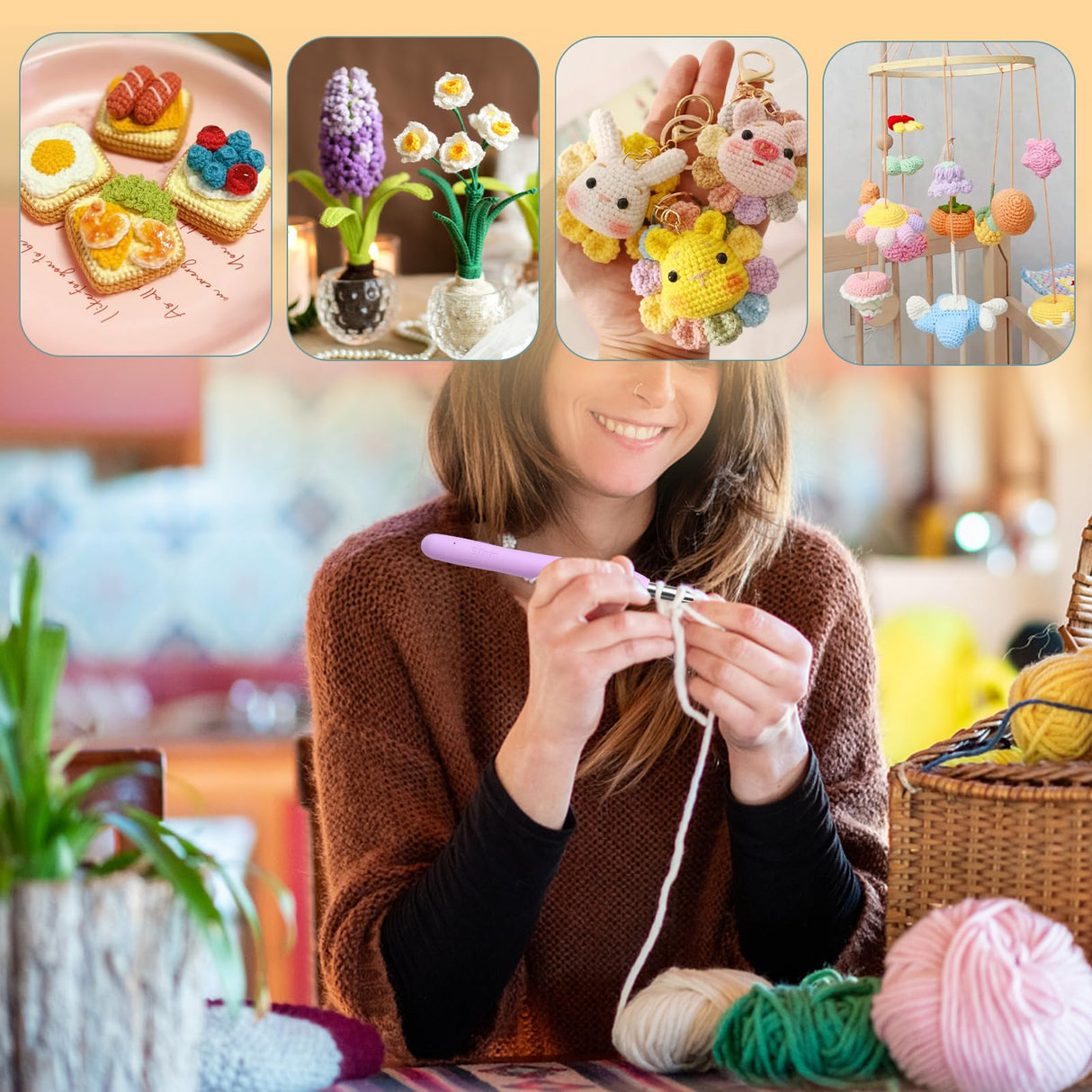 38 Pack Crochet Hooks Set, 13 Pcs 2mm(b)-10mm(n) Ergonomic Soft Grip Crochet Handles, Crochet Needle with Storage Case, for Arthritic Hands, Extra Long Knitting Needles Mayboos