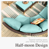 Sophia & William Outdoor Wicker Sectional Sofa Set, 12 Piece Half Moon Curved Patio Furniture Modern Round Outdoor Couch Conversation Set with Ottoman for Backyard, Deck, Garden(Aqua Blue) Sophia & William