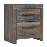 Signature Design by Ashley Drystan Rustic Industrial 2 Drawer Nightstand with 2 Slim-Profile USB Charging Stations, Weatherworn Brown Signature Design by Ashley
