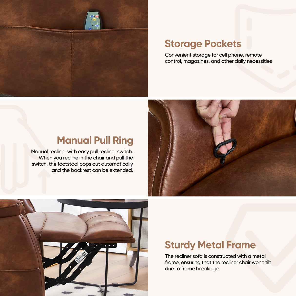 choairy Massage Rocker Recliner Chair, Oversized Manual Glider Rocking Recliners, Reclining Chair with Massage and Heat, Faux Leather Nursery Recliner for Living Room, Dark Brown choairy