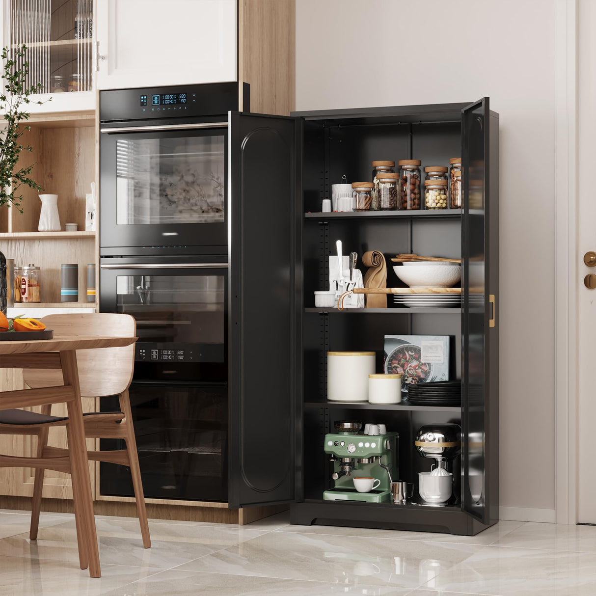 SteeLoong Metal Kitchen Storage Cabinets,60”Pantry Cabinet with Doors and 4 Adjustable Shelves,Tall Black Cabinet for Pantry, Laundry Room,Living Room,Dinning Room SteeLoong