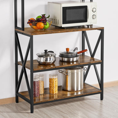 Yaheetech 35.5" Rustic Brown 5-Tier Kitchen Baker's Rack with Storage and Utility Shelf - WoodArtSupply