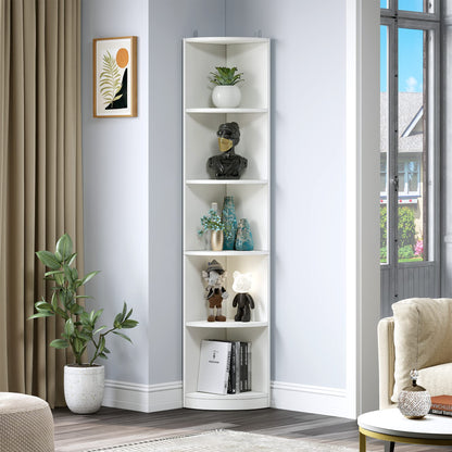 YITAHOME 5-Tier White Corner Bookshelf – Modern Free Standing Display Rack for Living Room and Home Office - WoodArtSupply