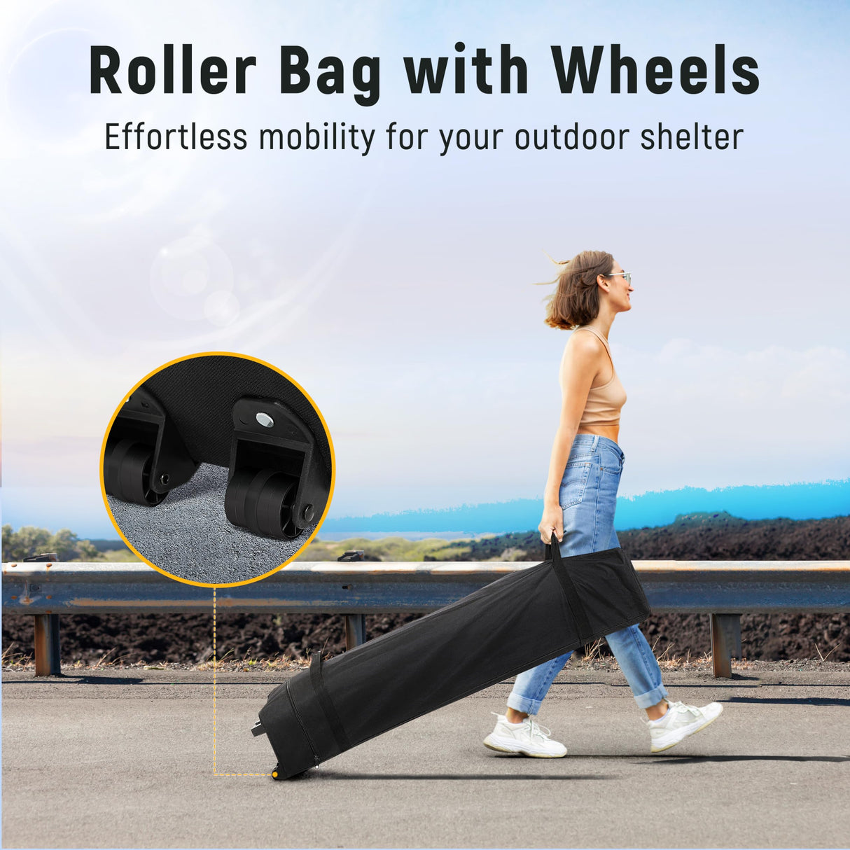 Vibemo Canopy Tent 10x10, 1-Person Setup Pop Up Canopy Tent with Roller Bag, 3 Adjustable Height, 4 Sandbags, 8 Stakes, 4 Guylines, Waterproof and UPF50+ Sun Protection Outdoor Canopy for Party，Beach Vibemo