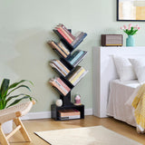 Hoctieon 6 Tier Tree Bookshelf, Tall Bookcase with Drawer, Freestanding Book Shelf, Display Floor Standing Storage Shelf, Book Organizer Shelves for Home Office, Living Room, Bedroom, Black Hoctieon