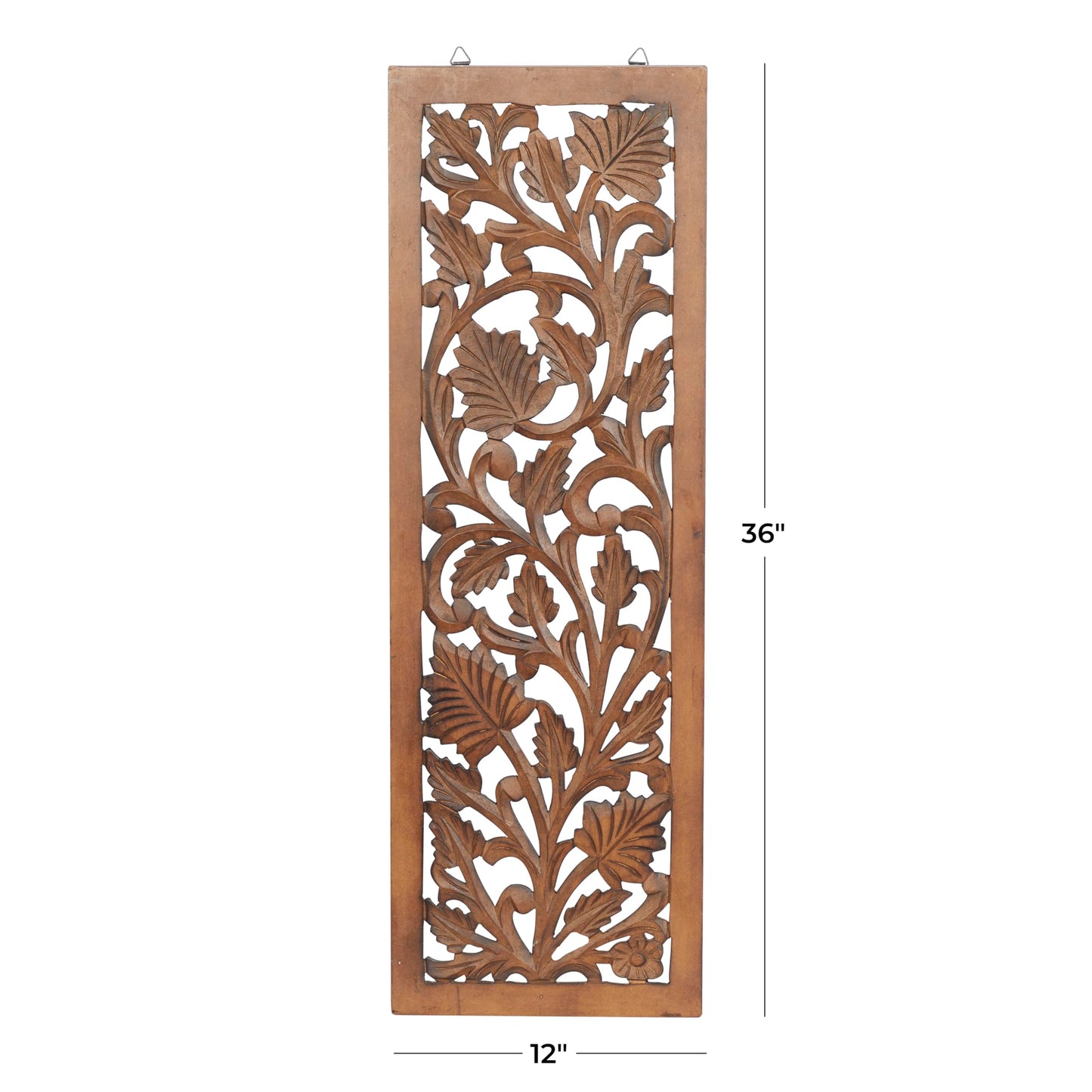 Deco 79 Wooden Floral Handmade Home Wall Decor Intricately Carved Acanthus Wall Sculpture, Wall Art 12" x 1" x 36", Brown - WoodArtSupply