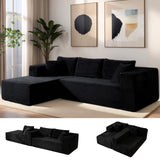 110” No Assembly Compression Boneless in a Box Cloud Sectional Couches for Living Room L-Shape Sleeper Sofa, Modern Modular Corduroy Reclining Comfy Fluffy Memory Foam Furniture for Bedroom Home Black lzgxhf