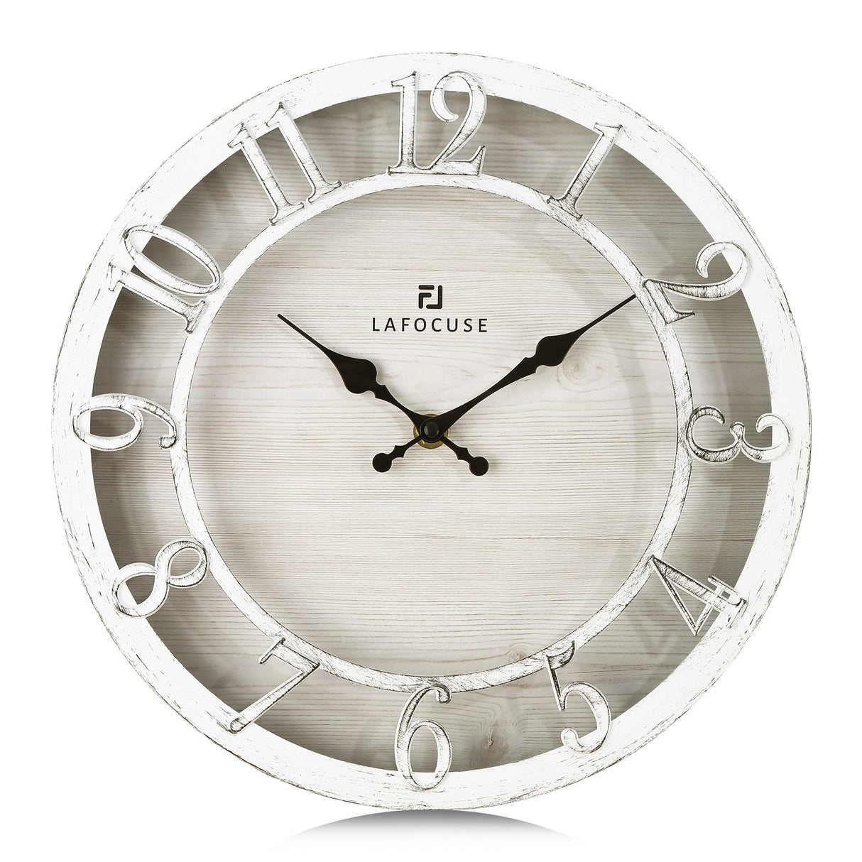 Lafocuse 12 Inch Silent White Wall Clocks Battery Operated, Farmhouse Wall Clock for Kitchen Living Room, Rustic Home Décor Lafocuse