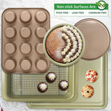 BETTERBEAUTY Nonstick Bakeware Set 10 Pcs, Professional Kitchen Bicolor Baking Pans Set with Cookie Sheets, Muffin Pan, Loaf Pan, Cake Pan and Cooling Rack, Dishwasher Safe, 0.8mm Thick, Heavy Duty BETTERBEAUTY