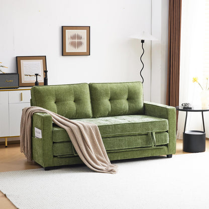 VINGLI Sofa Bed Full Size Pull Out Couch Bed Olive Green Futon Couch 64" W 84" L Loveseat Sleeper Floor Couches for Living Room Convertible Loveseat Sofa Foldable Sofa Bed - WoodArtSupply