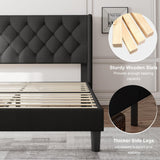 Feonase Full Size Bed Frame with Upholstered Wingback Headboard,Button Tufted Platform Bed and Heavy Duty Wooden Slats Support,Easy Assembly, Noise-Free,No Box Spring Needed, Black Feonase