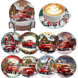 ijbnhd 8 PCS Christmas Diamond Art Coasters Kit, Christmas Truck Diamond Painting Coasters with Holder, Arts and Crafts Supplies Astral 4X4inch (Cork Wooden Pad) ijbnhd