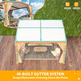 YOLENY Louvered Pergola 11x13, All Aluminum Pergola with Adjustable Rainproof Pitched Roof, Outdoor Pergola with Waterproof Curtains and Nets, Woodgrain YOLENY