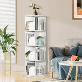 Rengue Rotating Bookshelf Tower, 4 Tiers 360 Spinning Bookshelf Revolving Bookcase Corner Bookshelf Organizer Display Bookshelf for Small Space, Bedroom, Living Room, Office, White Rengue