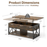 Manora Multi‑Functional Lift‑Top Coffee Table Convertible to Dining Table or Workstation for Living Room,Home Office, Compact Design with Hidden Storage, Brown Manora
