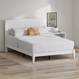 Serene Farmhouse Style Wood Bed Frame in Queen Size with Chevron Scoring Headboard, Coastal Modern Design, Sturdy, Easy Assembly, Ample Underbed Storage, White Finish ComfIQ