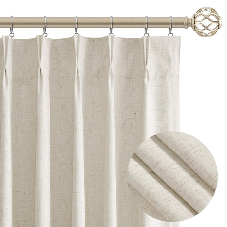 Jowels Natural Linen Blackout Curtains 108 Inch Length 2 Panels Set for Living Room Bedroom, Pinch Pleated Thermal Insulated 100% Black Out Curtains with Hooks, Room Darkening Back Tab Drapes Beige Jowels