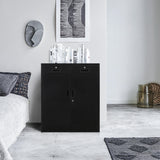 YEEZER Metal Storage Cabinet with 2 Drawers. Lockable Steel Storage Cabinet with Doors and Shelve, 37”H Office Cabinet for Home, Garage, Warehouse with Large Storage Space. (Black) YEEZER