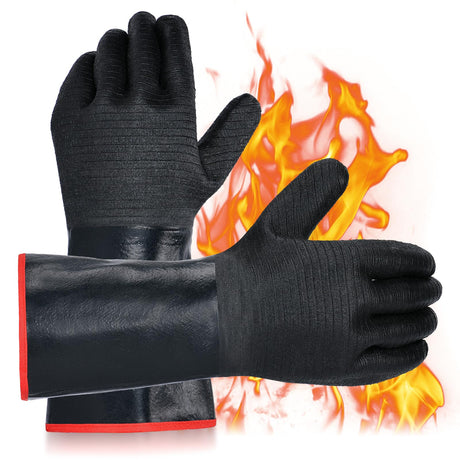 14 inch Barbecue Gloves, 932°F Extreme Heat Resistant Gloves, Firewoof/Waterproof Gloves with overlong Sleeve, for Baking/Oven/Cooking/Pit/Barbecue/Cutting,Textured Palm Handle/Greasy Food Sohatulip