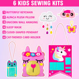Flying Childhood Soft Felt Sewing Kit for Kids Arts & Crafts, 6 Easy DIY Stuffed Animal Dolls and Plush Pillow, Instructions, Gifts for Girls 6-12, Embroidery Kit for Learn Sew Flying Childhood