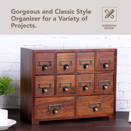Traditional Card Catalog Solid Wood Small Chinese Medicine Small Curio Cabinet l Vintage Retro Look Tea Storage Organizer Apothecary Drawer Dresser l Modern Gadget Coffee Shelf | FULLY ASSEMBLED Primo Supply