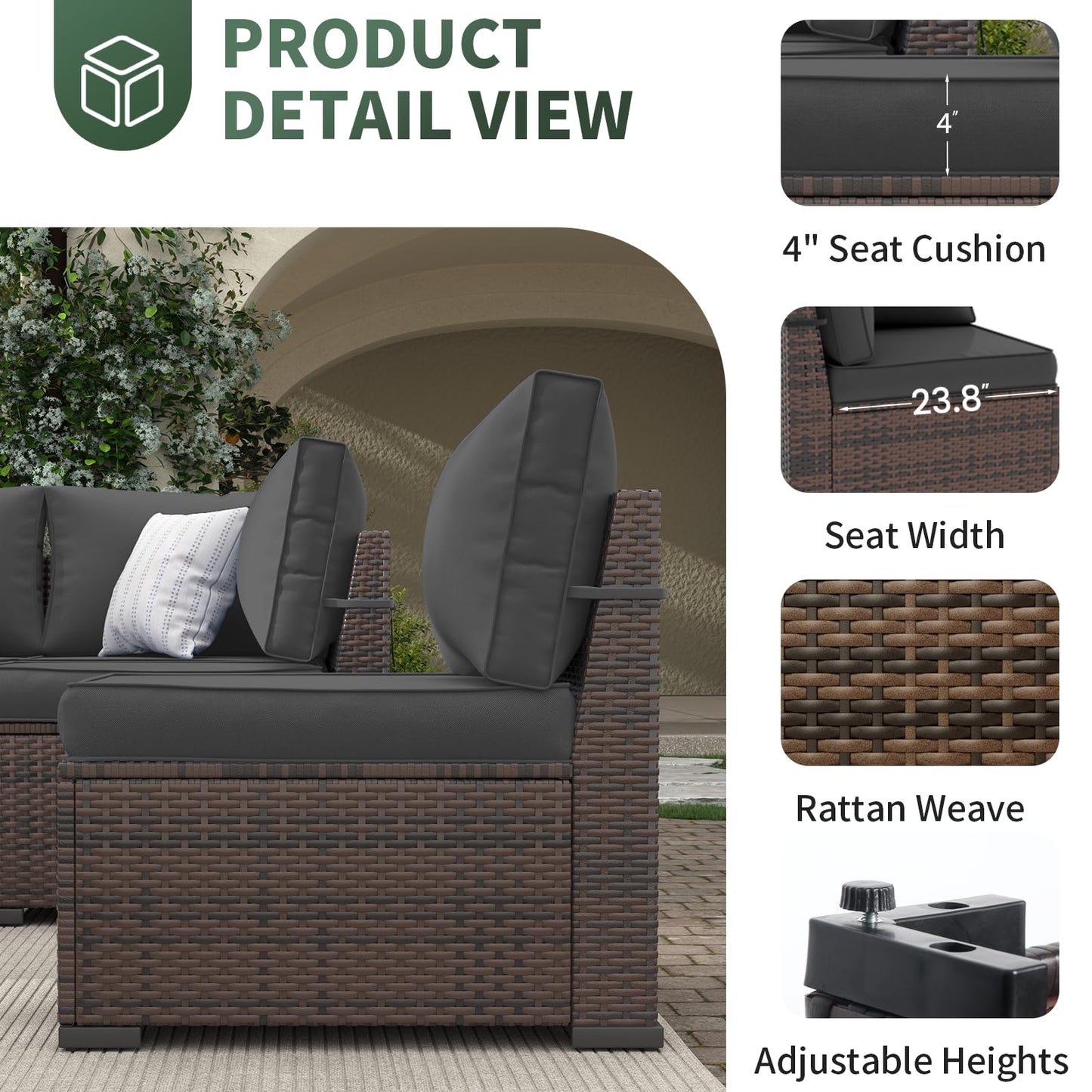 Amopatio 7 Pieces Patio Furniture Set, Outdoor Furniture Sectional Sofa Set with Slanted Back, Patio Couch with Glass Coffee Table for Backyard Dark Grey (1 Waterproof Cover) - WoodArtSupply