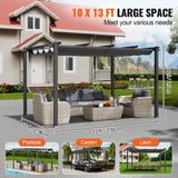 VEVOR 10'x13' Outdoor Retractable Pergola with Canopy, Aluminum Pergola with Retractable Canopy, Modern Pergola with Sun Shade Canopy for Patios, Gardens, Decks, Backyards (Gray) VEVOR