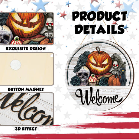 Yousoontic 17 Pcs 12 Inch Magnetic Welcome Door Sign for Interchangeable Front Door Decorations Fall Halloween Christmas Seasonal and Festive Door Signs for Home Round Wood Sign for Wall Farmhouse Yousoontic