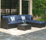 AECOJOY 7 Piece Outdoor Patio Furniture Set, Outdoor Sectional Conversation Furniture Chair with Coffee Table, Patio Sectional for Backyard, Garden(Navy Cushions and Black Rattan) AECOJOY