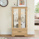 nifoti 47" H Lighted Curio Cabinet Display Case, Glass Cabinets with Adjustable Shelves,Tempered Glass Door and Drawer, Wooden Curio Cabinet with Mirrored Back Pane for Living Room (Light Oak) nifoti