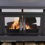 Deko Living 70 Inch Rectangular Outdoor Fireplace - Steel Woodburning Fireplace with Side Tables - Fire Place with Integrated Log Storage and Log Poker - Durable Fireplace for Patio Backyard Deko Living