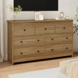 JOZZBY 55" Walnut Dresser for Bedroom, 7 Drawer Wood Large Dresser with Metal Knob, Modern Chests of Deep Drawers Organizer for Home Office, Hallway JOZZBY