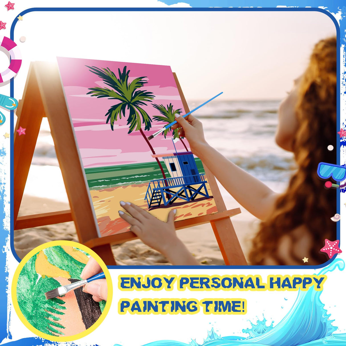 Gueevin 10 Pack Paint by Number DIY for Adults Paint by Numbers Acrylic Painting Kits Canvas, Without Frame, Simple Oil Painting for Spring Summer Gift Wall Decor 12 x 16 inch(Beach Style) Gueevin