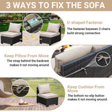 Jing's Villa 5-Piece Patio Furniture Set, All-Weather Outdoor Wicker Sectional Sofa with Cushions, Tempered Glass Table & Ottoman, Rattan Conversation Seating for Porch, Garden, Backyard,Beige Jing's Villa