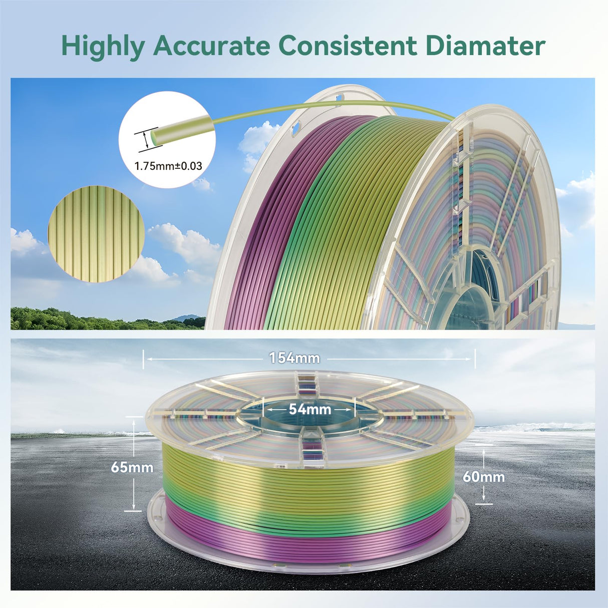 Kingroon Silk PLA Filament 1.75mm Rainbow Filament 3D Printer Filament Color Changing Filament 1kg Dimensional Accuracy ±0.03mm,Fit Most 3D Printers(Lovely) Kingroon