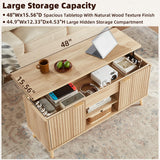 LEYAOYAO 48" Fluted Lift Top Coffee Table with Hidden Storage & Adjustable Shelves, Lifting Tabletop Large Rectangular Coffee Tables, Mid Century Modern Wood Center Table for Living Room, Natural LEYAOYAO